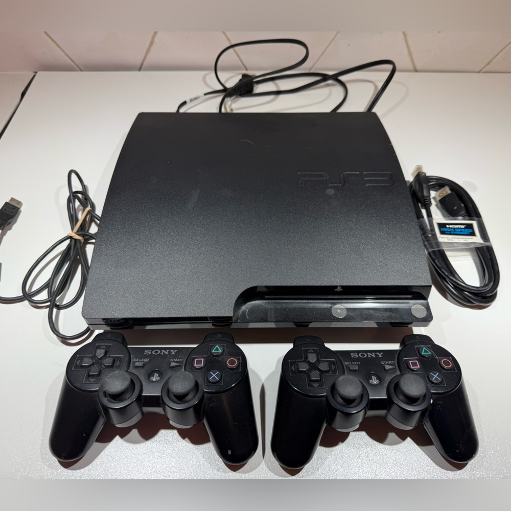 Sony Black PlayStation 3 Slim Console with DualShock 3 Controllers 320GB Storage